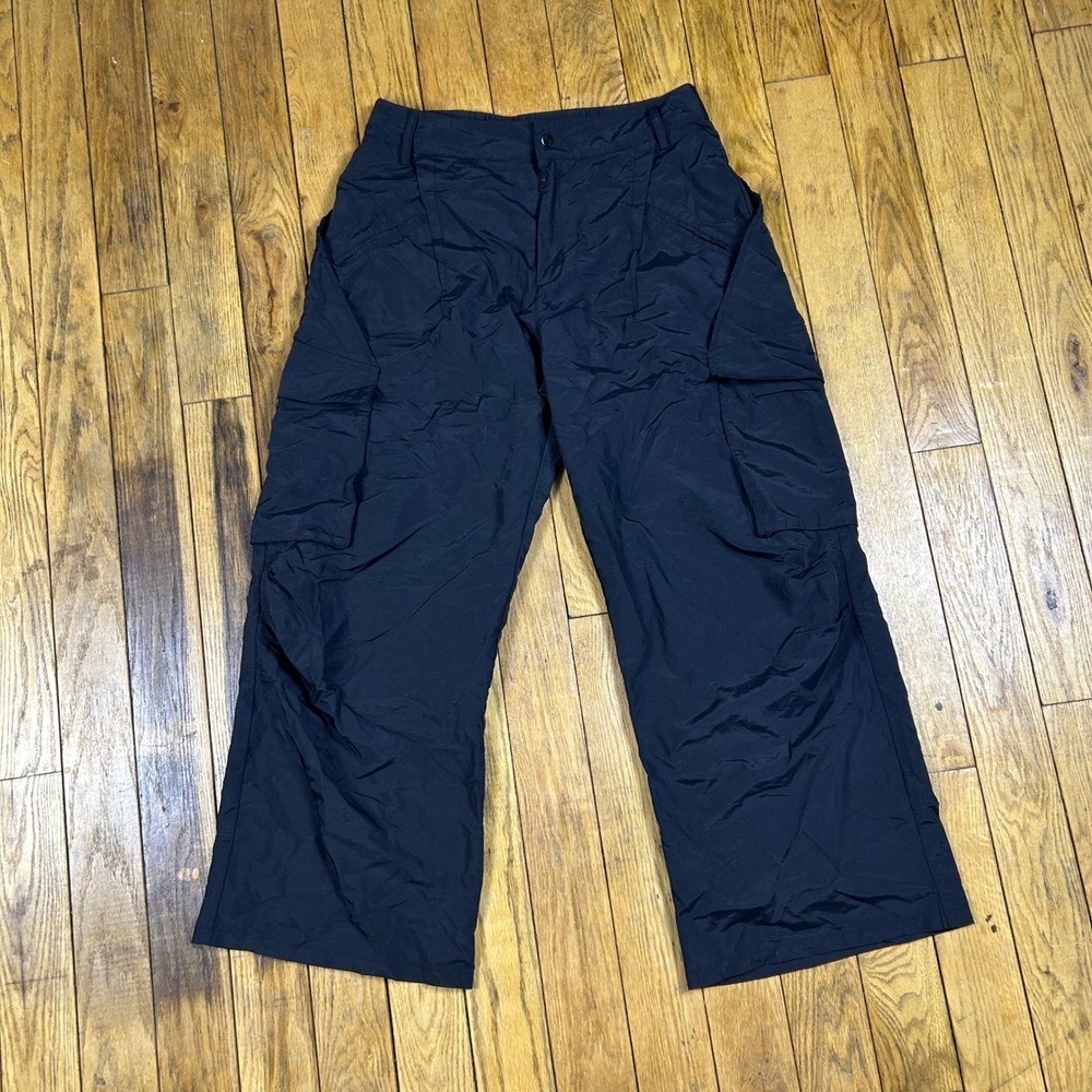Halara Black Nylon Cargo Pants Wide Leg Utility Streetwear Hike Petite Large LP